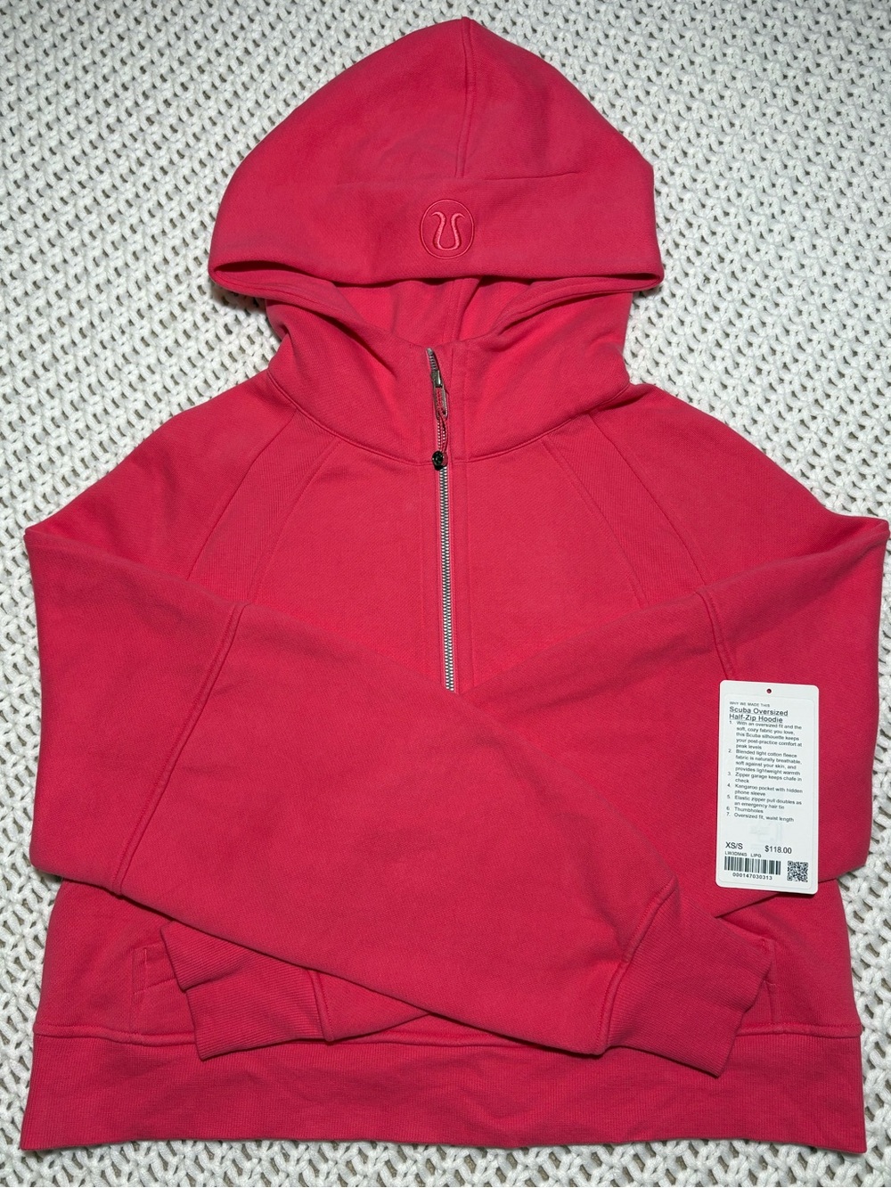 lululemon lipgloss scuba oversized half zip hoodie size xs/s